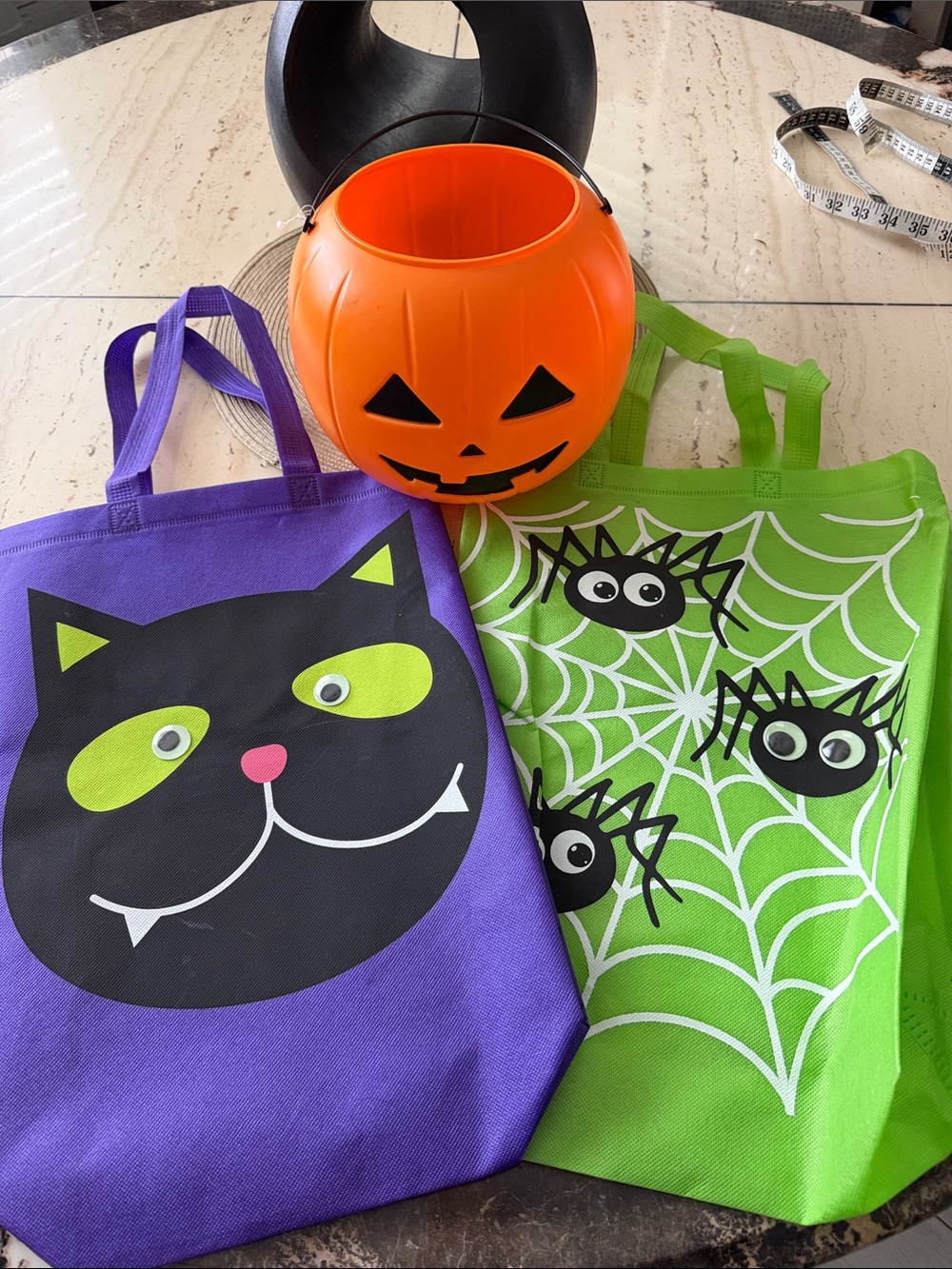 Kids Halloween Trick-or-Treat Tote Set - Purple Cat & Green Spider Web